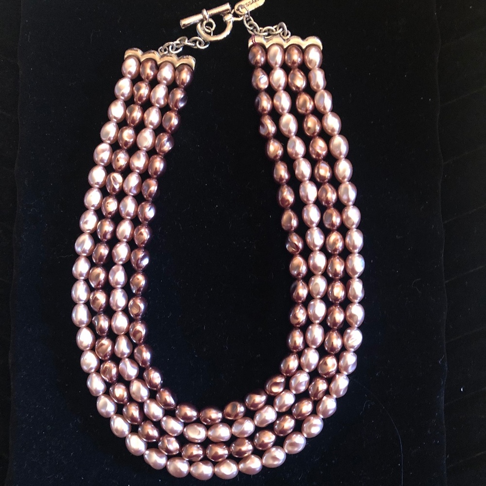 Kissaka Faux Pearl in Nutmeg Brown and Champagne Pink - 4 layers Necklace